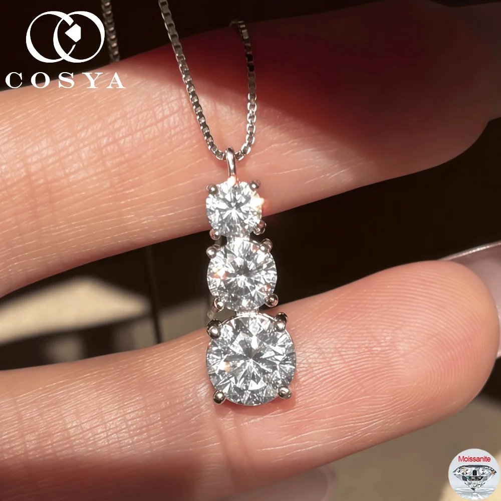

COSYA D Color 1.8cttw Moissanite Pendant Diamond Necklace S925 Silver For Woman 3 Stones VVS1 Solid Wedding Fine Jewelry Gifts