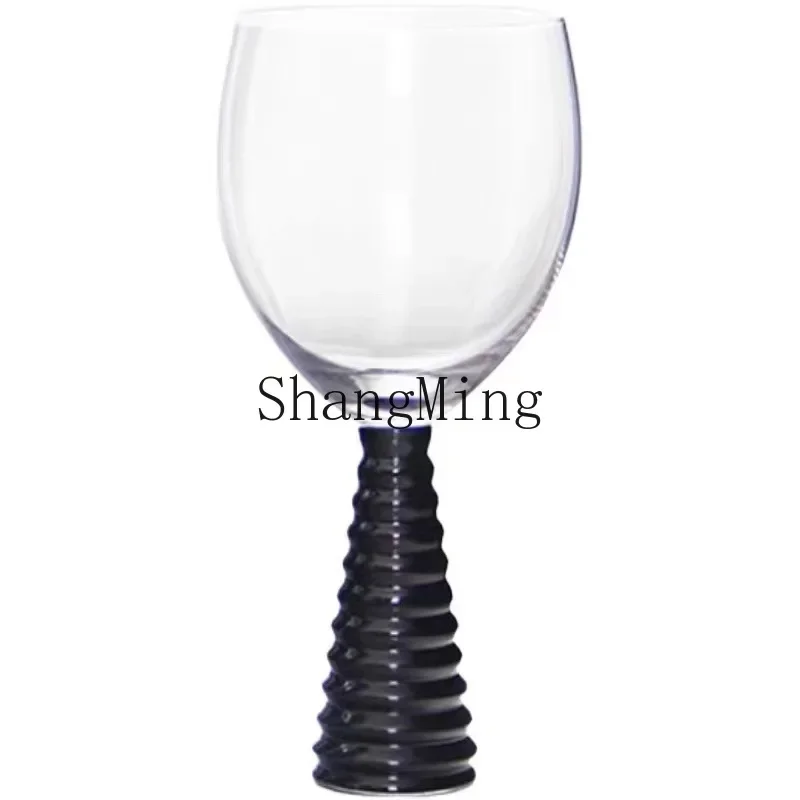 CL Creative Black Threaded Glass Red Wine Glass Show Room Decorative Ornament Champagne Glass Table