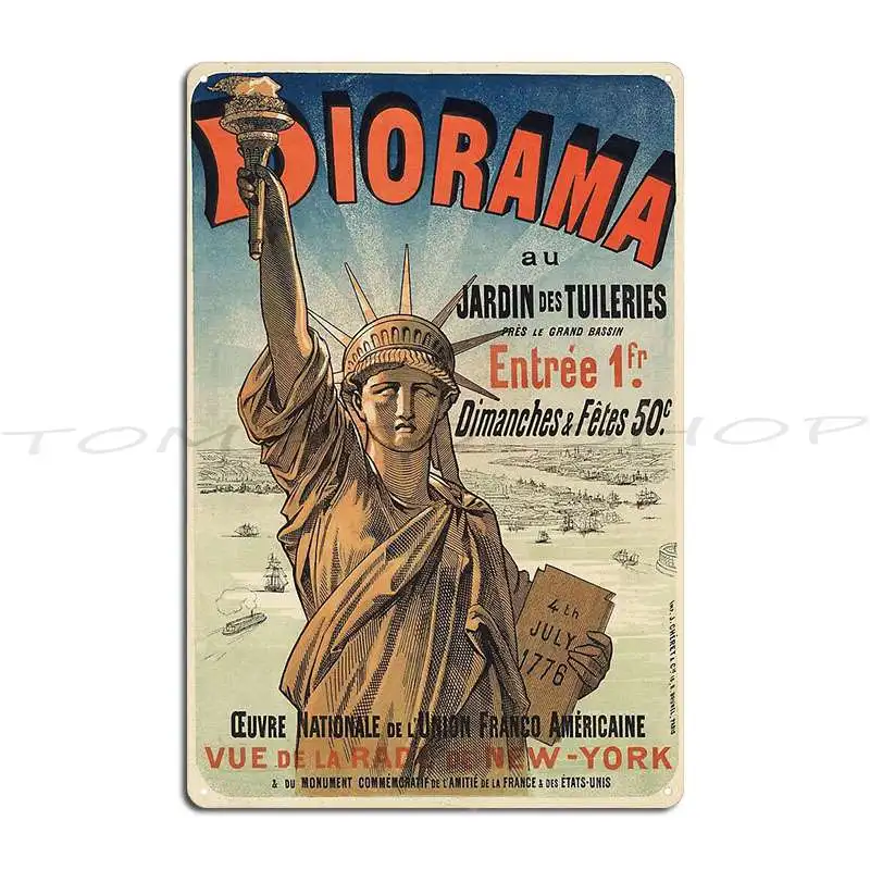 Panneau en métal Statue de la Liberté Diorama au Jardin des Tuileries 1876, pour Club, Cinéma, Bar, Maison, Panneau décoratif en étain