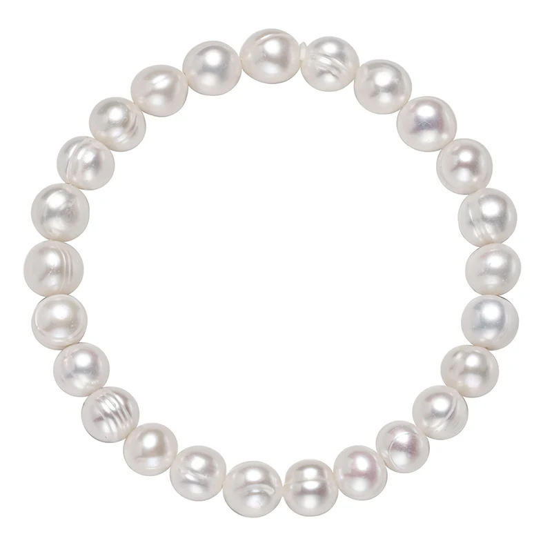 8-9mm Natural Freshwater Pearls Baroque Punch Screw Thread Elastic Rope Pearl Bracelet Simple Fashion Jewelry Gift for Women