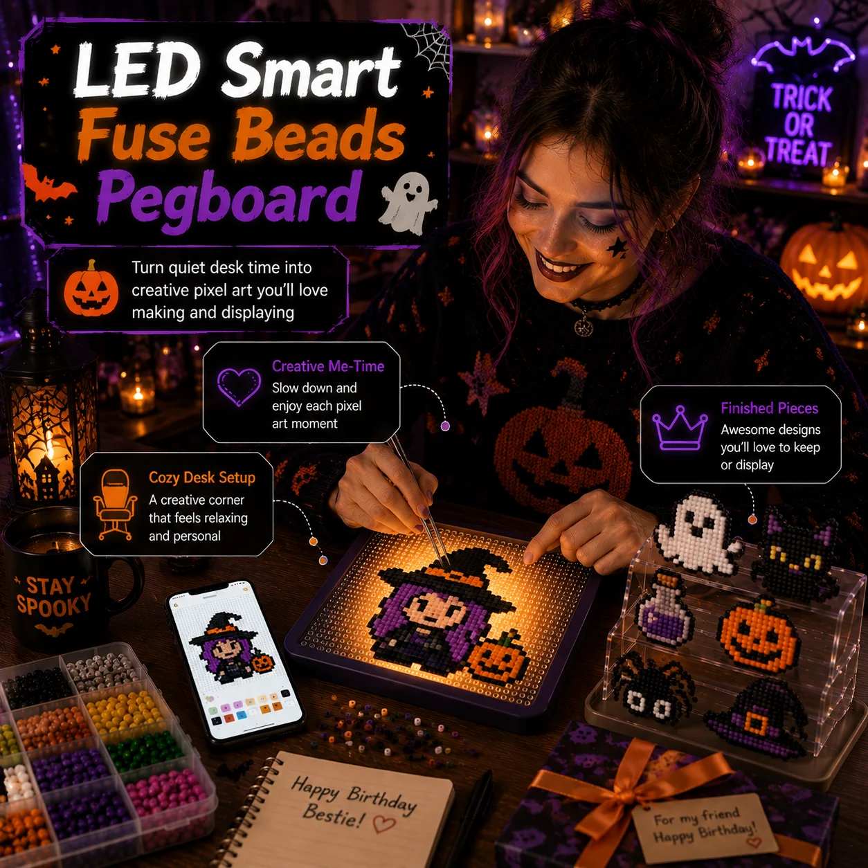 LED Fuse Bead Board Smart Pixel Art Display Light APP Pattern Control DIY Decorative Panel