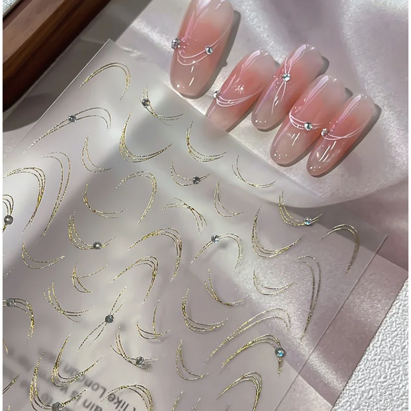 Funkelnde französische 5D-Nagelkunst-Aufkleber, luxuriöse Goldprägung, silberne Diamant-Dekorationen, selbstklebende Nagelkunst-Abziehbilder für Frauen