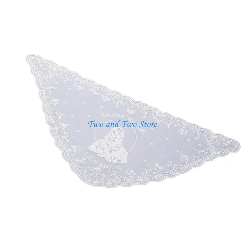 

HX6F Lightweight Hijab Portable Head Wrap Foldable Headscarf Lace Hollow Triangular Scarf for Worship Commuters Trip