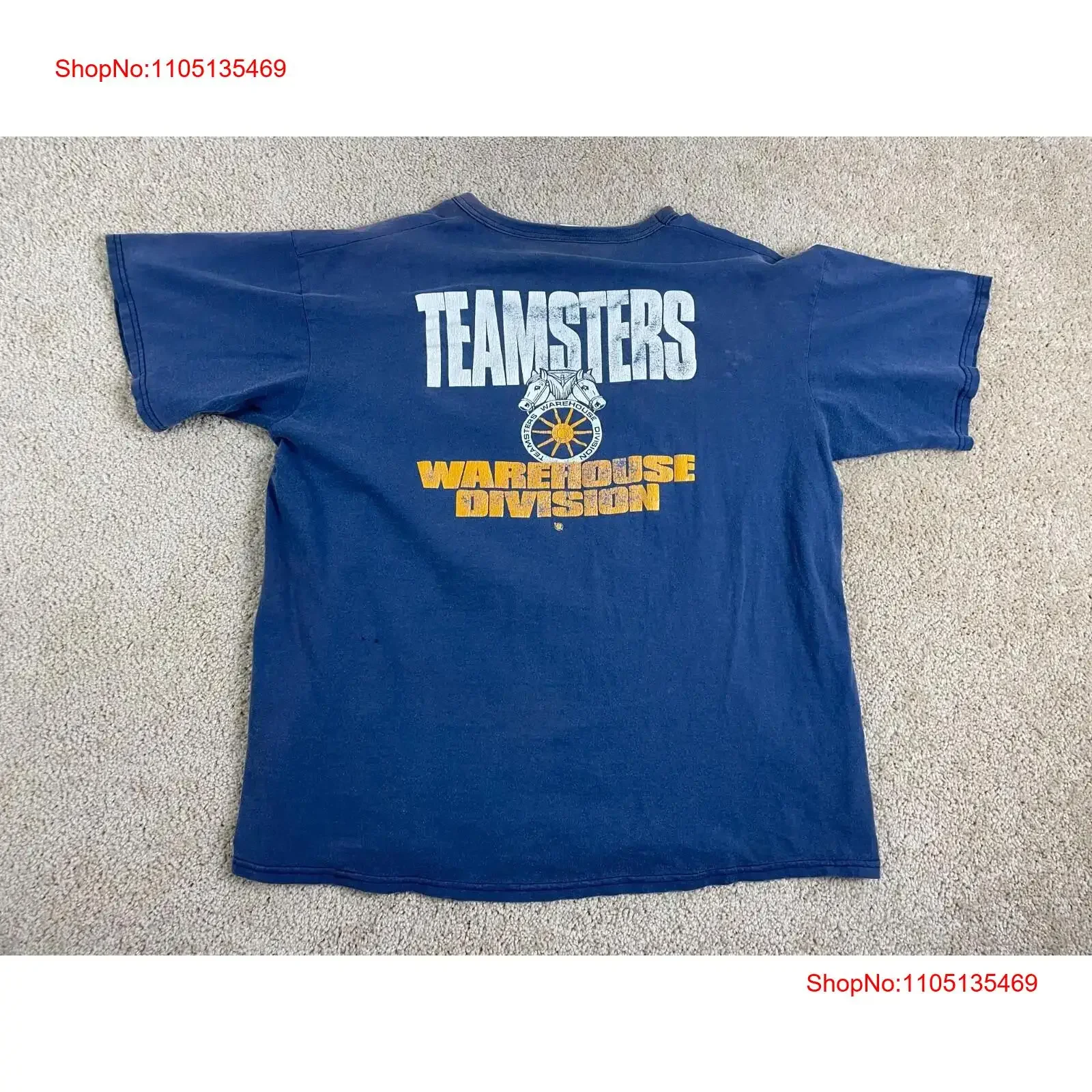 Camiseta Vintage Windjammer para hombre 2XL cuello redondo Teamsters Warehouse Division azul vintage lavado versátil moda gráfica