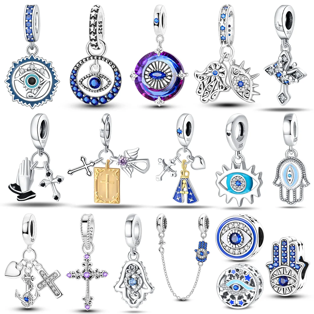 

925 Sterling Silver Certified Original Charms Cross Religious Pendant Palm Beads Fit Bracelet Women Jewelry Fine Gift Diy