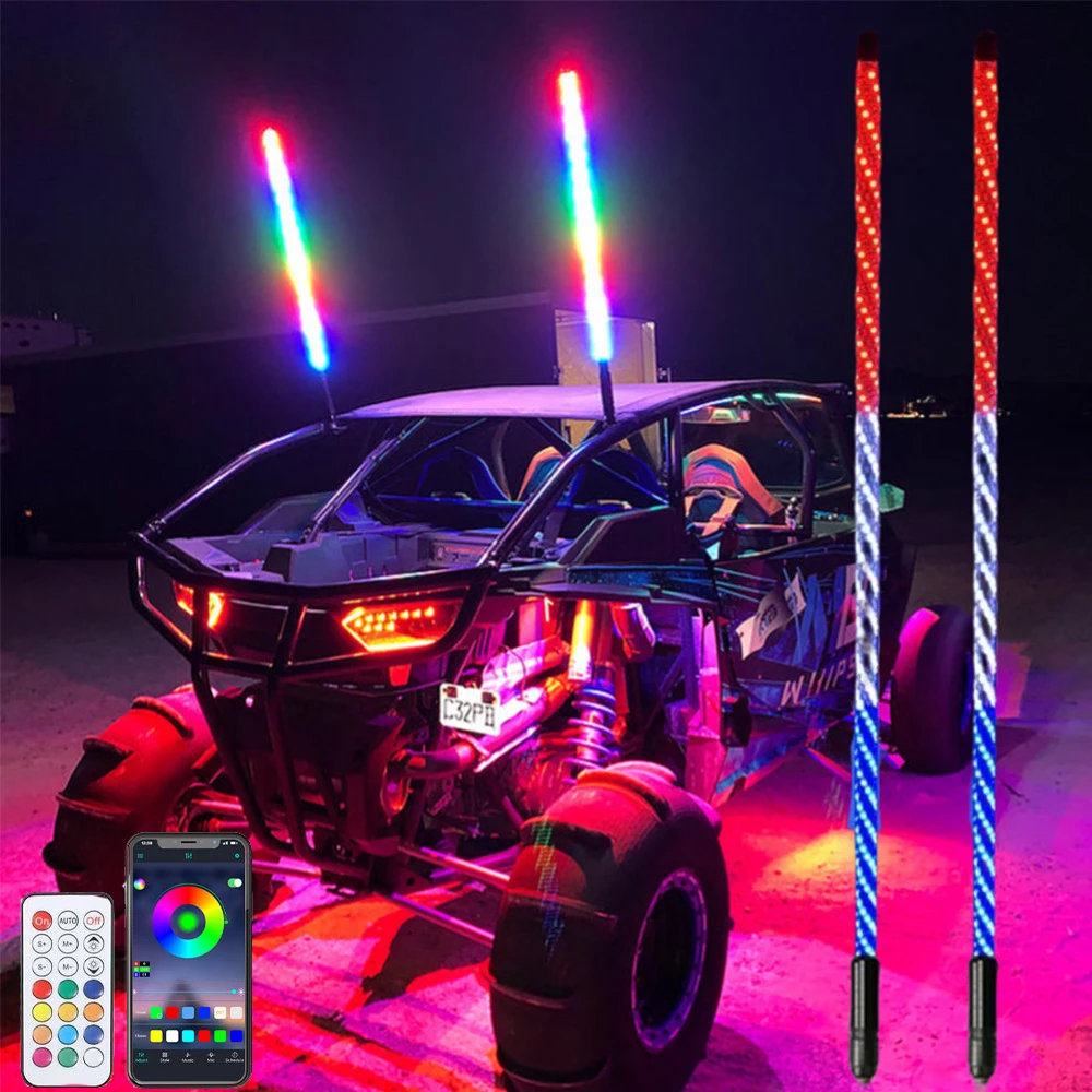 

1/2pcs LED Whip Light RGB Waterproof Multi-Color Flagpole Lamp Bowlight for Offroad Sand Rails/Buggies, SxS, ATV/UTV,RZR,Trucks