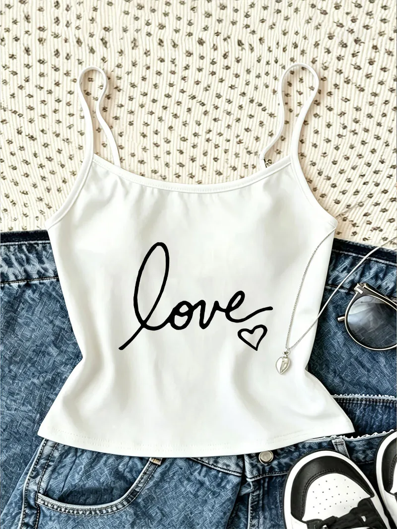 Fashion Casual Love Heart Print Chic Camisole Top Crop Top Vest Graphic 90s Women'S Tank Top Spring Summer Clothing
