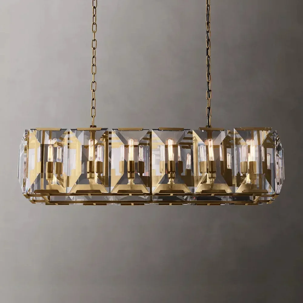 American retro all-copper crystal chandelier villa high-end pure copper living room chandelier