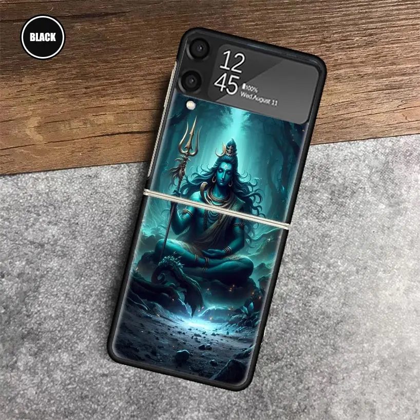 Funda plegable para teléfono Samsung Galaxy Z Flip 6 5 4 3 ZFlip6 Z Flip5 Flip6 Flip4 Flip3 5G Black Sh, Lord Shiva, dios hindú, Buda, India