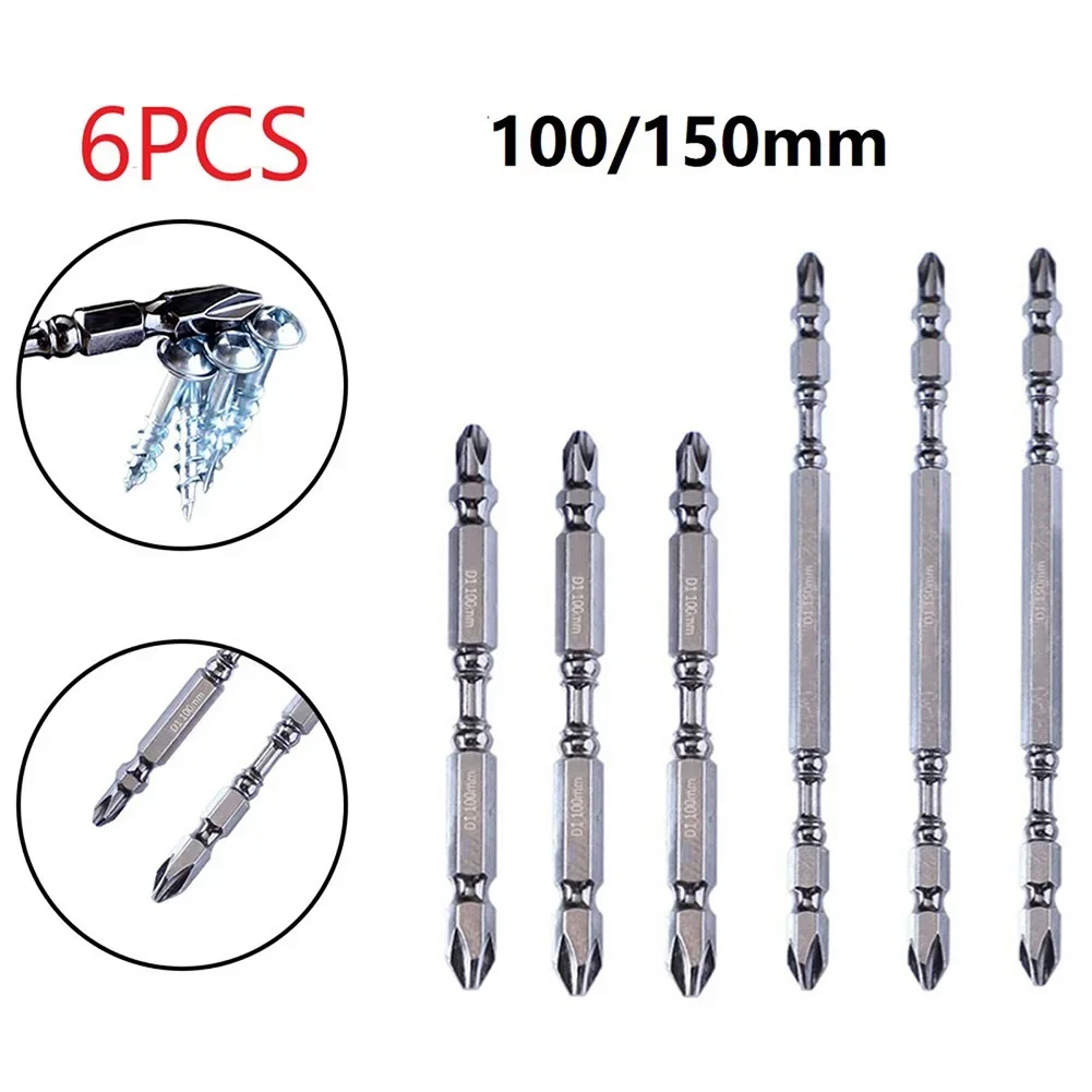 6PCS/Set Cross Screwdriver Bit Steel PH2 Doulbe Heads Depth Stop 100/150mm For Electric Drill Cordless Drill