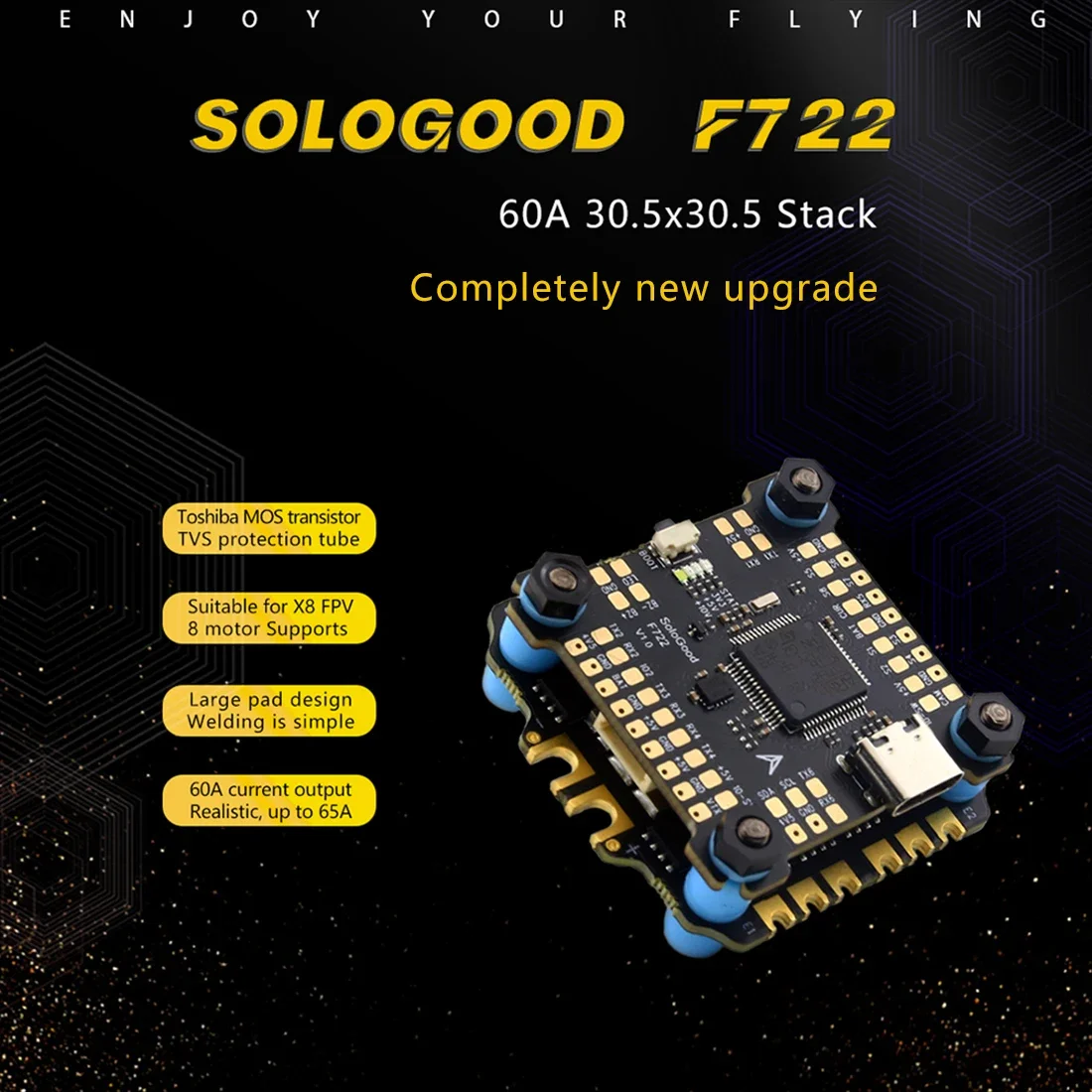 SoloGood F722 60A Stack ICM42688P F722 Controllore di volo BLHELI_S 60A 4in1 ESC 30.5X30.5mm 2-6S per parti di droni FPV Freestyle