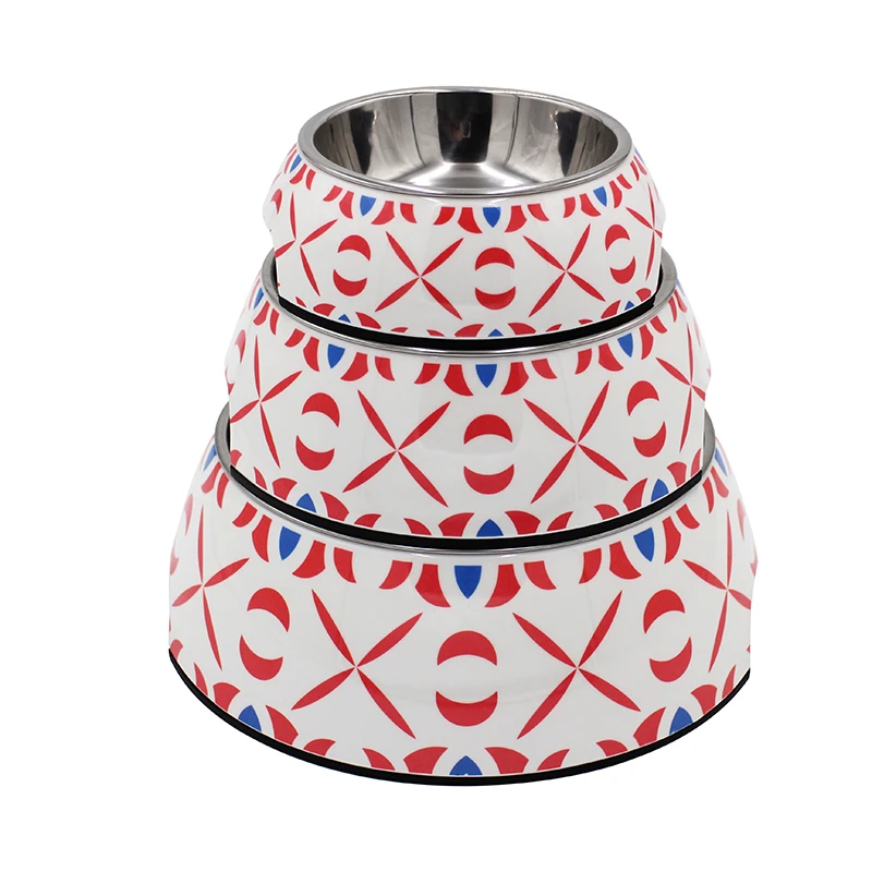 Geometry Print Cat Bowl Dog Food Bowls Stainless Steel Non-slip Notch Design Pet Feeder Feeding Food Water For Dogs Dish Bowls