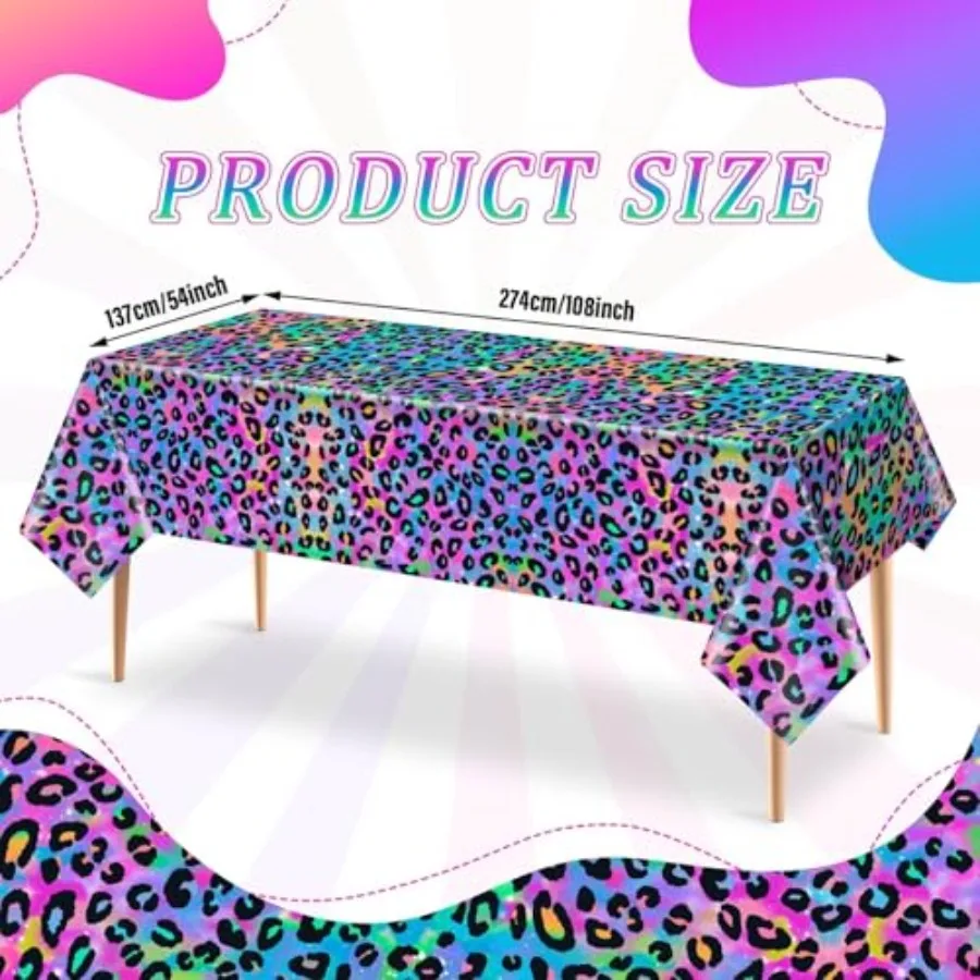 3 قطعة النيون قوس قزح ليوبارد عيد ميلاد مفرش المائدة المتاح البلاستيك الفتاة سباركلي الطلاء ترشيش الفهد غطاء طاولة الحفلات ل R
