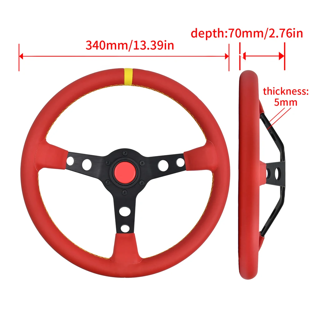 M Brand 330mm Universal Racing Steering wheels Deep Dish Leather Drifting Sport Steering Wheel With Multi-Color Connector 2