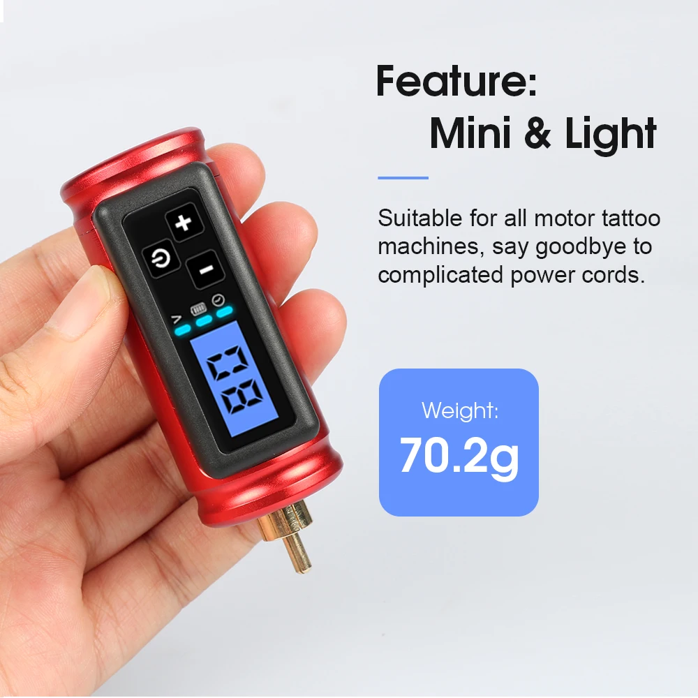 Mini Tattoo Power Supply Wireless Tattoo Power Source RCA/DC Jack Rotary Tattoo Machine Battery 1500mAh Digital Display Screen