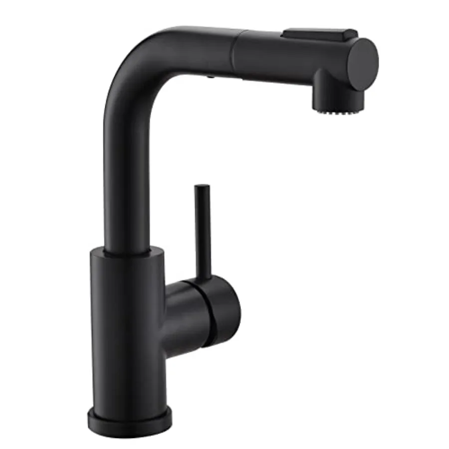 

Modern Bar Sink Faucet for Kitchen Sink Single Handle with Pull Out Sprayer Hot and Cold Prep Sink Faucet Matte Black