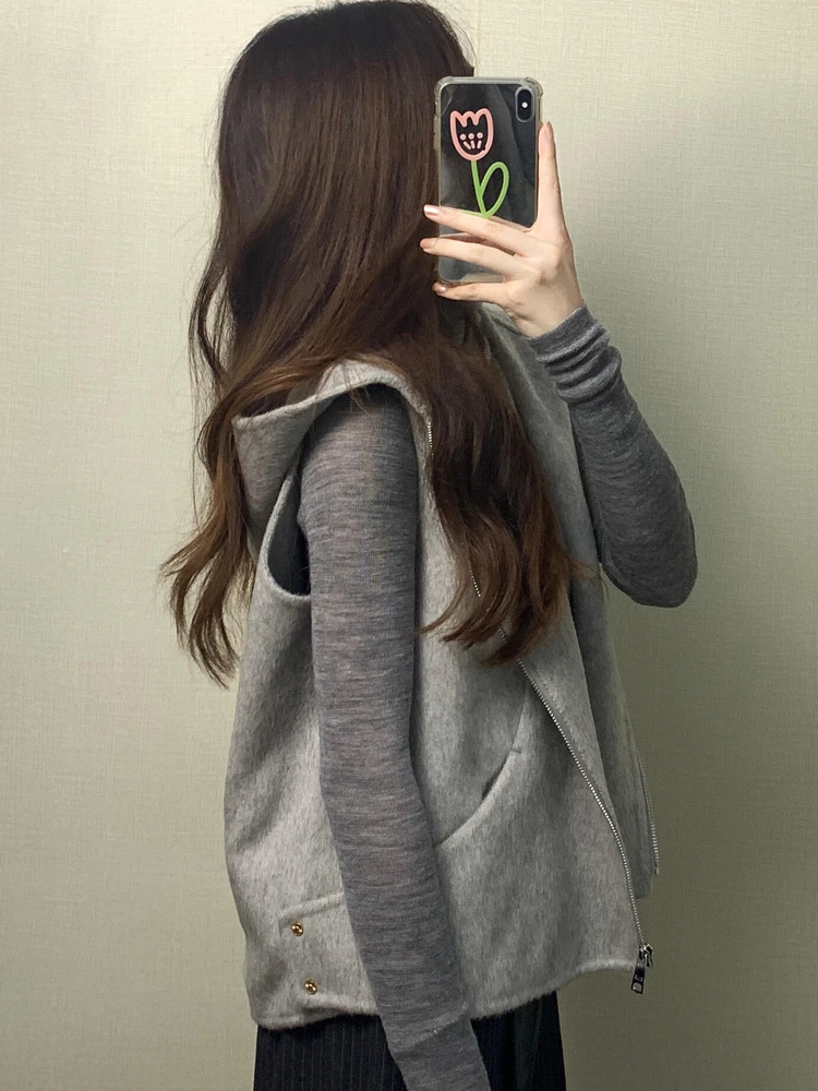 

Модный минималистичный жилет-куртка женский, весенняя новинка, высококачественная свободная безрукавка, трендовый шерстяной жилет для повседневной носки