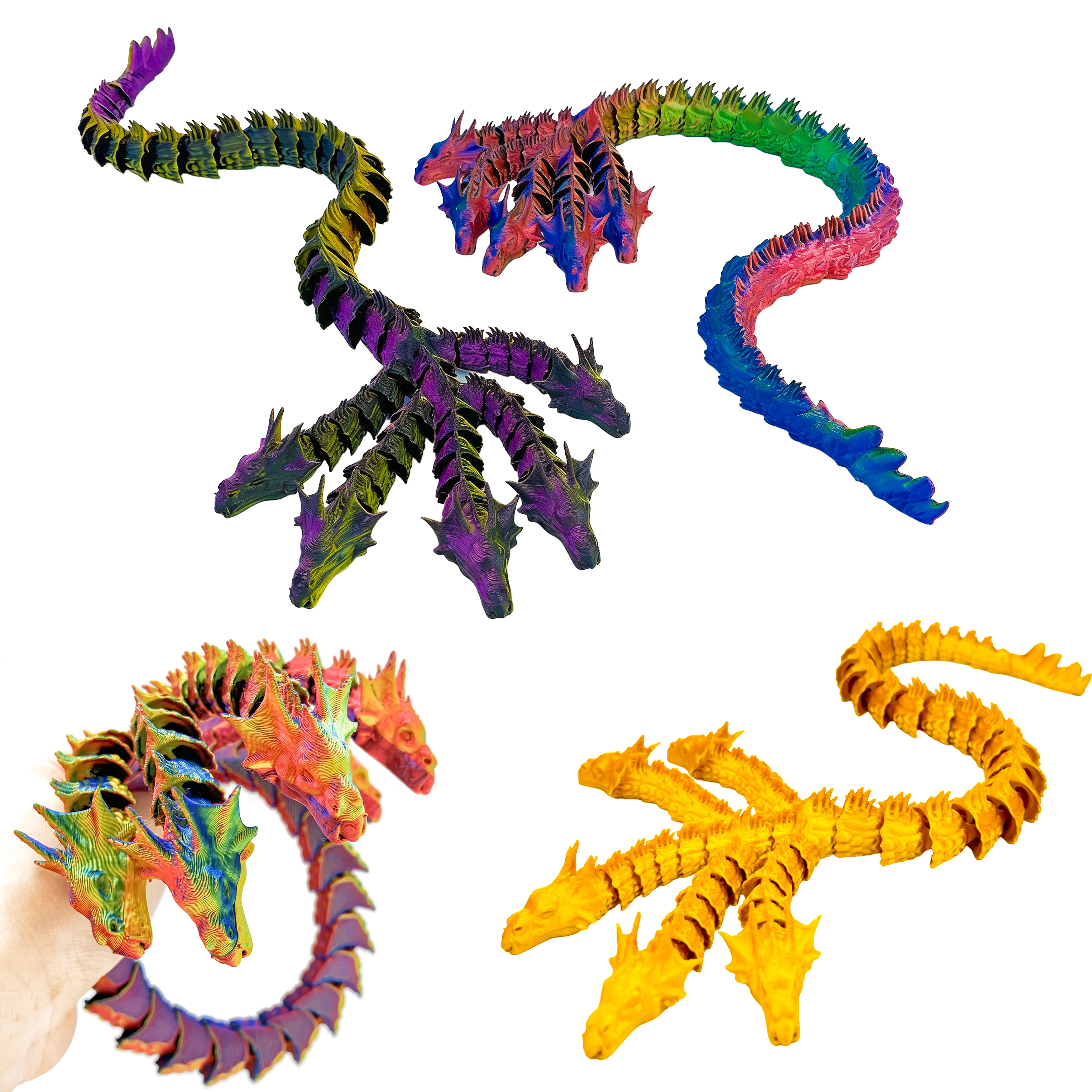 3D Printed Cool Multi-Color Gradient Five Headed Dragon Ornament, Flexible and Movable Joint Children's Toys Birthday Gift