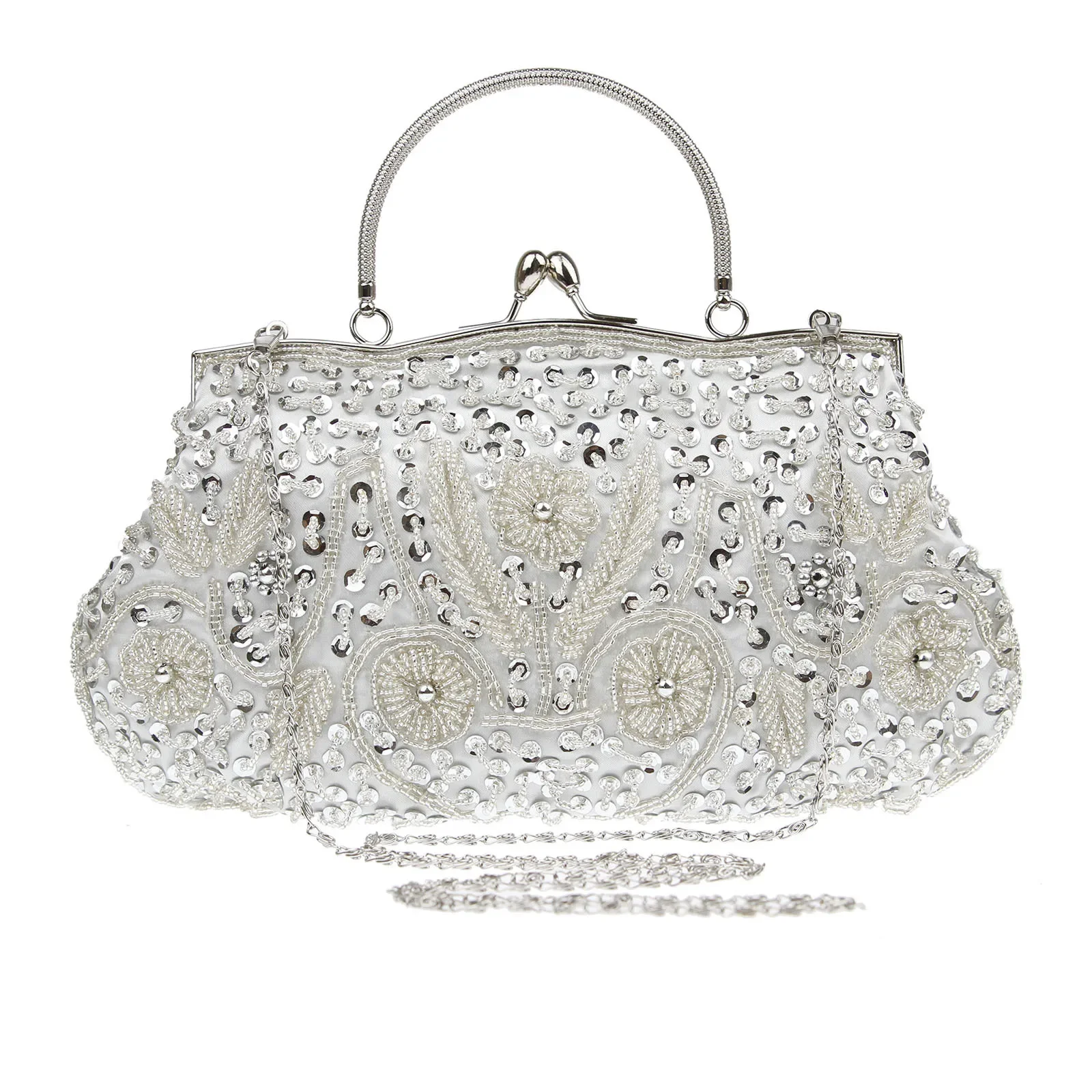 Beads Embroidered Sequins Evening Bags Wedding Party Bridal Handbag Elegant Women Purse Totes 2025 Luxury Shoulder Bags Silver