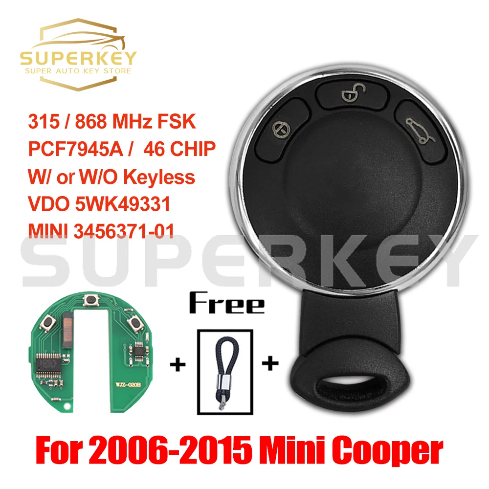 SUPERKEY PCF7945A Remote Key For BMW MINI Cooper 2006 2007 2008 2009 2010 2011 2012 2013  FSK  46 CHIP 315MHZ 868MHZ 433.92MHz