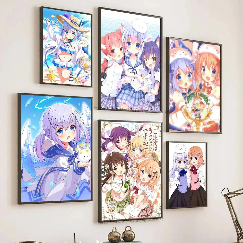 Anime Is The Order A Rabbit Posters Living Room Bar Cafe Quality Canvas Vintage Style Comics Painting Art Home Wall Decor Pictur