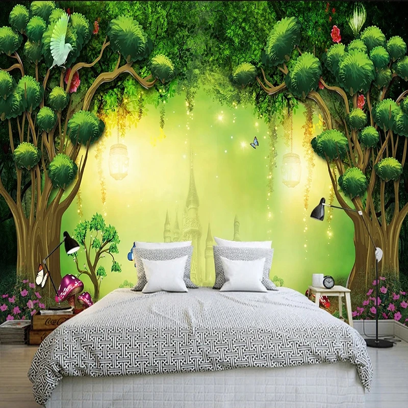 

Custom Size Any Mural Wallpaper 3D Dream Green forest Castle Fresco Living Room Bedroom Study Background Wall Home Decor Poster