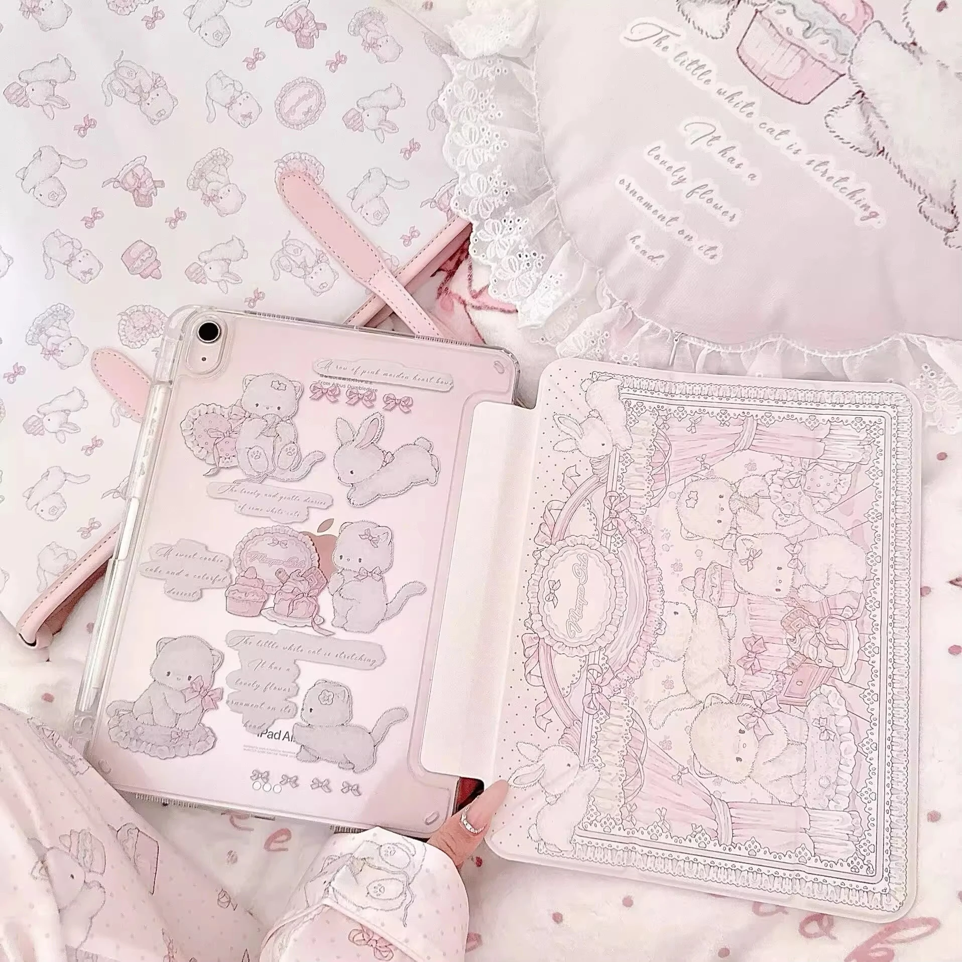 Cute Pet Party Rabbit Girl Y2K Pink Tablet Case For iPad Pro 11 12.9 13 A16 M2 M4 M3 M5 5/6/7/8/9/10/11th Mini Air 3 4 5 6 Cover