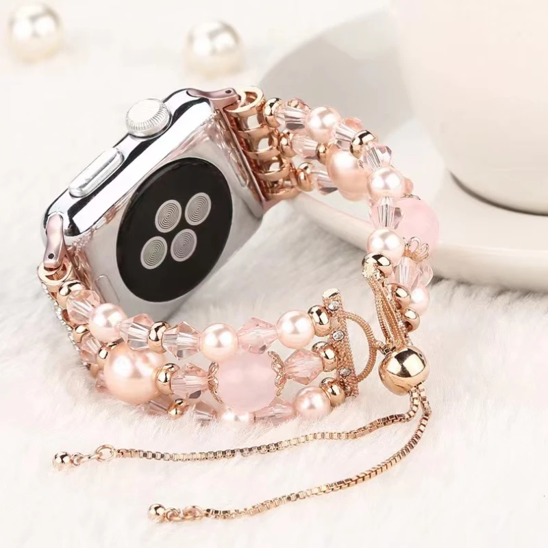 Jewelry Strap for Apple Watch Ultra/2 49mm 10 9 8 7 46mm 45mm 41mm Beaded Bracelet Wristband for 6 5 4 3 SE 44mm 42mm 40mm Band