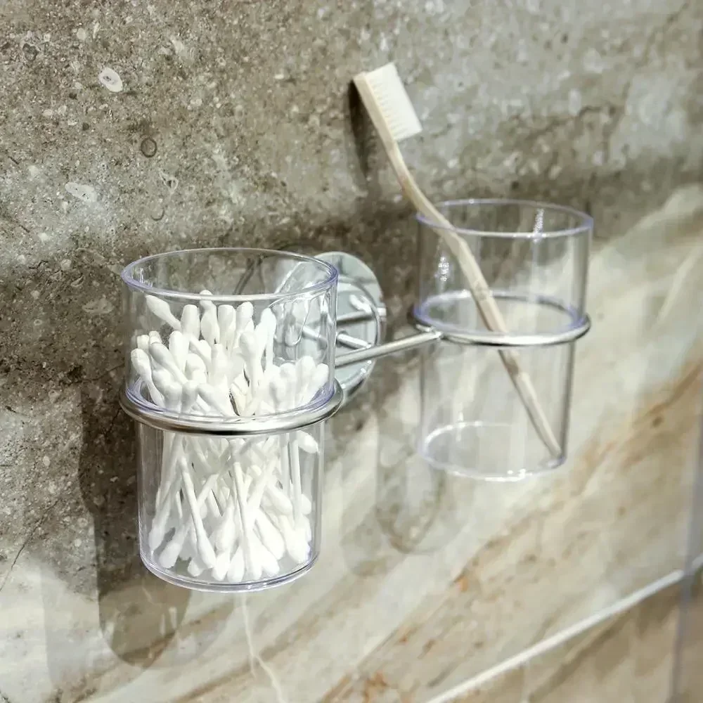 Toothbrush Holder Suction Cup Holder Bathroom Anti-rust Chrome Accessories Double Organizing Tools Stainless Steel