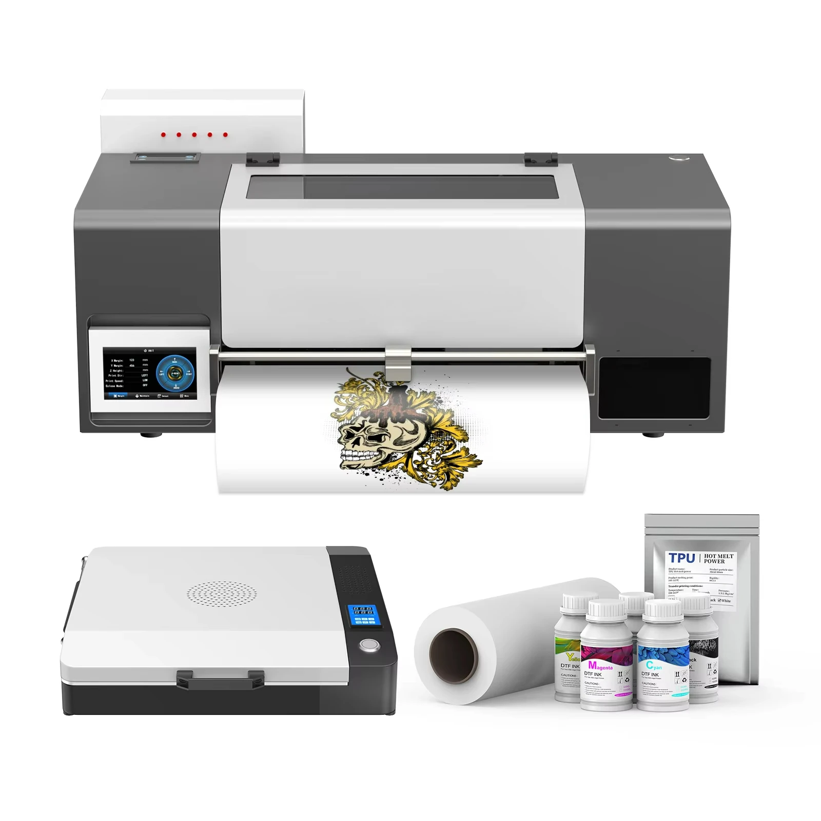 A3 Plus XP600 DTF Printer  Built-in White Circulation White Ink Mixing and Automatic Cleaning LED Multi-Function Touch Screen