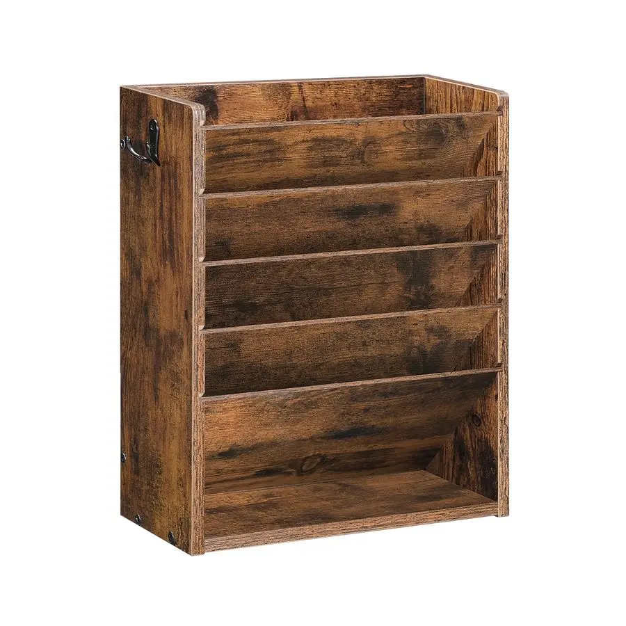 

Органайзер для файлов, 6-уровневый вертикальный подвесной держатель с 2 боковыми крючками, винтажный деревянный ящик для хранения журналов с плоским дном