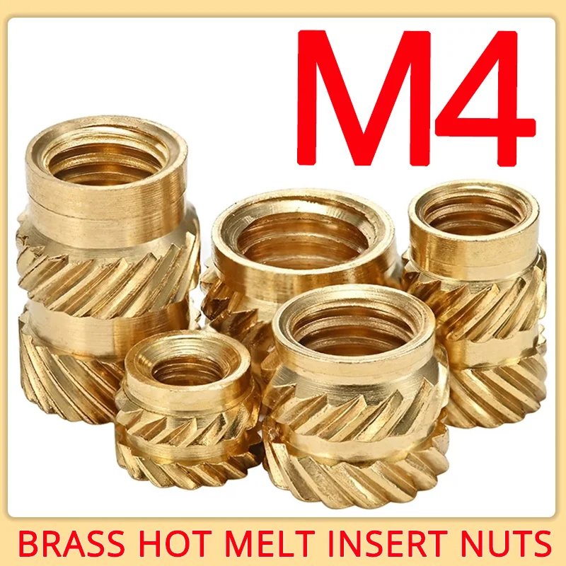 M4ทองเหลือง Hot Melt ความร้อนใส่ด้ายฝังอะไหล่ Pressed พอดีกับหลุมสำหรับ3D การพิมพ์ทองเหลือง Knurled Insertion ถั่ว