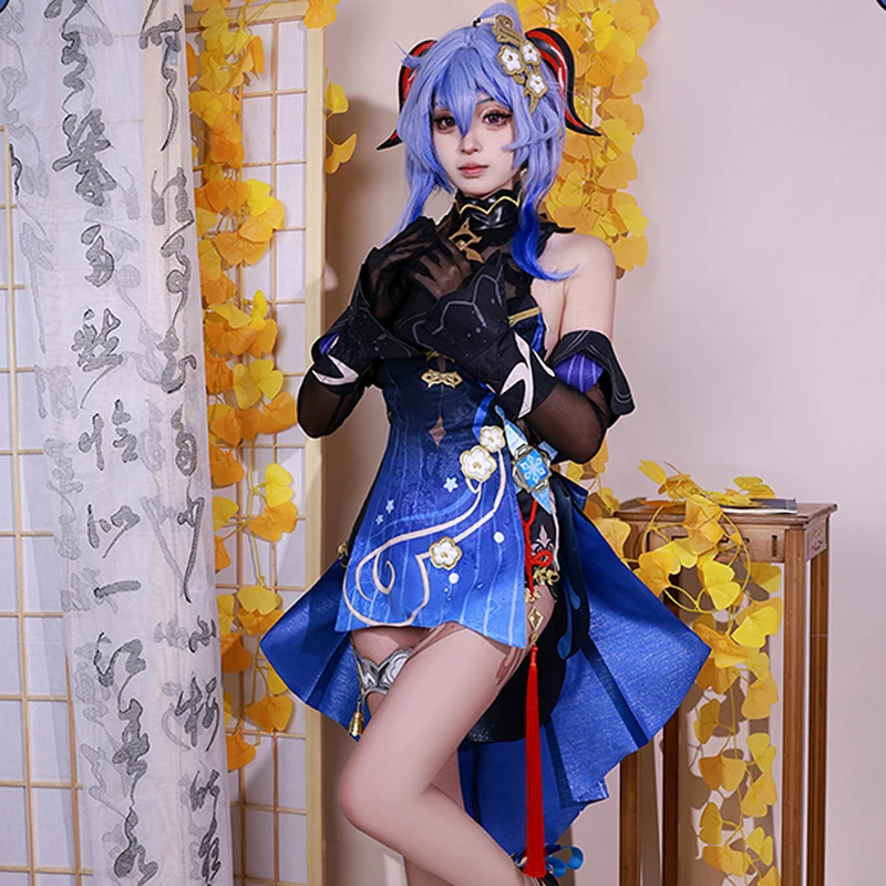 Genshin Impact Costume Ganyu Sea Lantern Festival Cosplay Spring Sexy Blue dress Women New cheongsam A