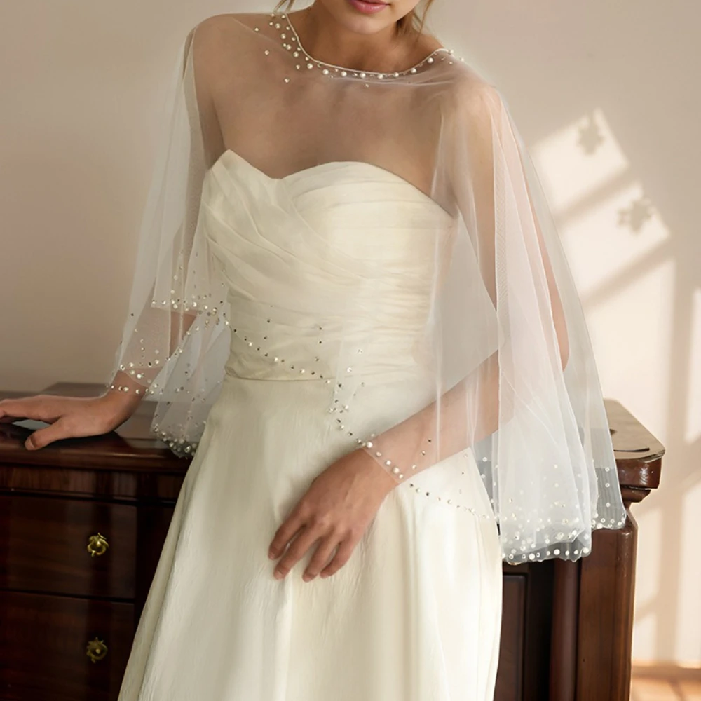 Xale de noiva com miçangas, bonés de pérolas, bolero feminino, roupas de casamento, acessórios de casamento, adereços para festa de casamento