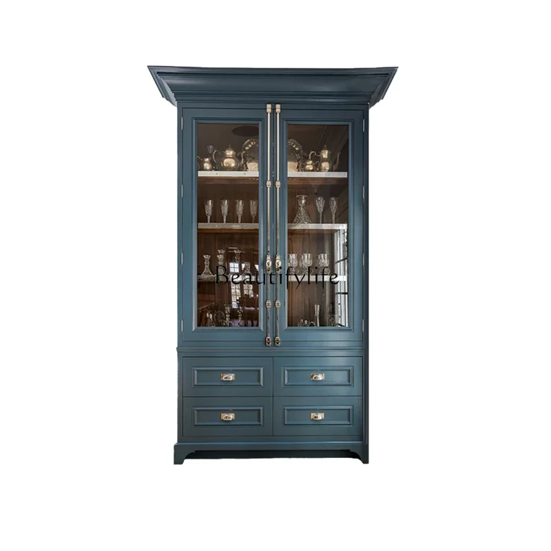 

13-*French solid wood dining side cabinet household kitchen wall storage retro living room floor-to-ceiling cabinet