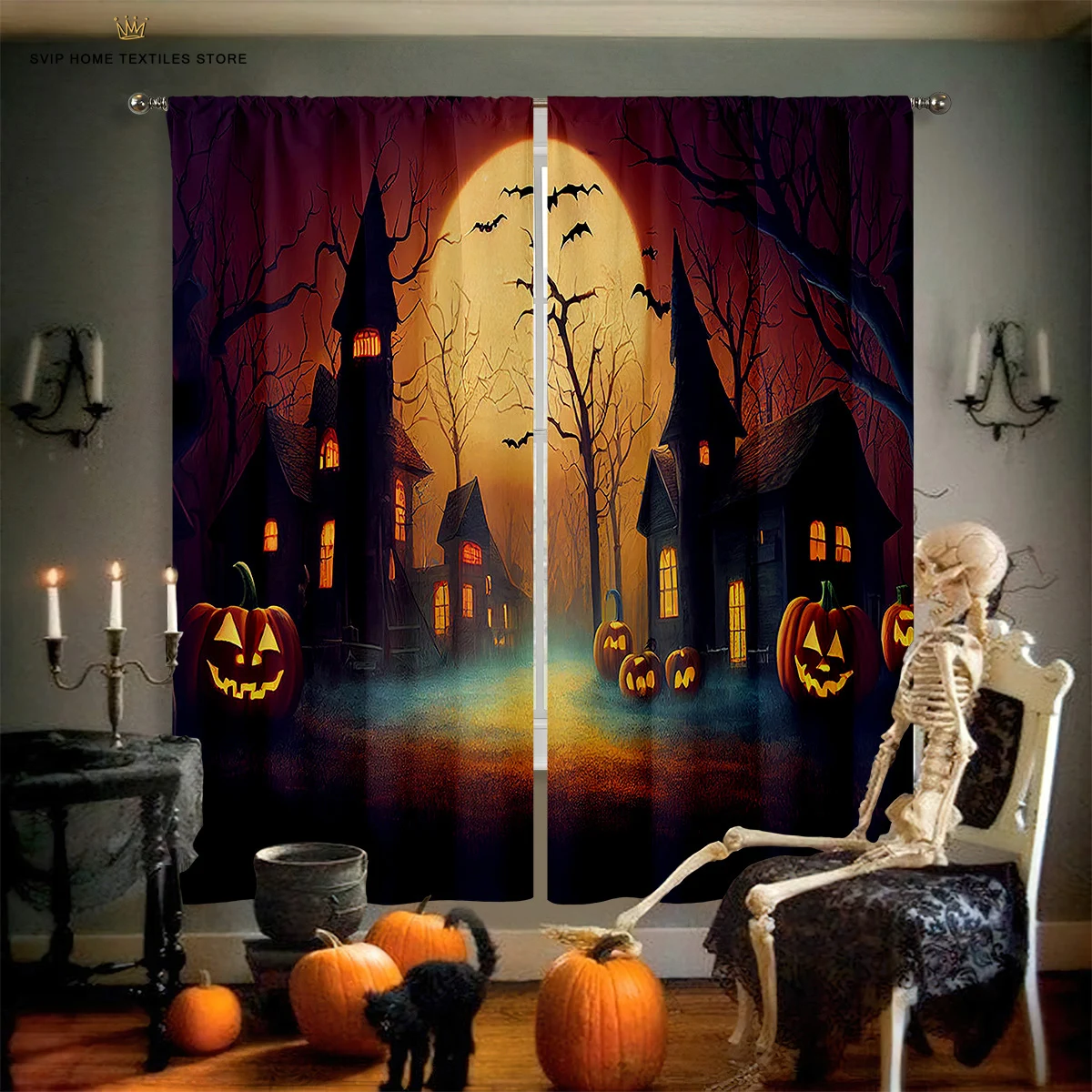 

Halloween Horror Curtains, Pumpkin Castle, Holiday Party Decoration, Children's Room, Living Room, Restaurant