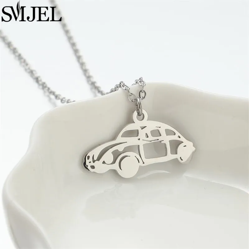 Cartoon Limousine Car Pendant Necklace Men Women Stainless Steel Choker Chain Fashion Necklaces Punk Travel Lovers Gift Collares