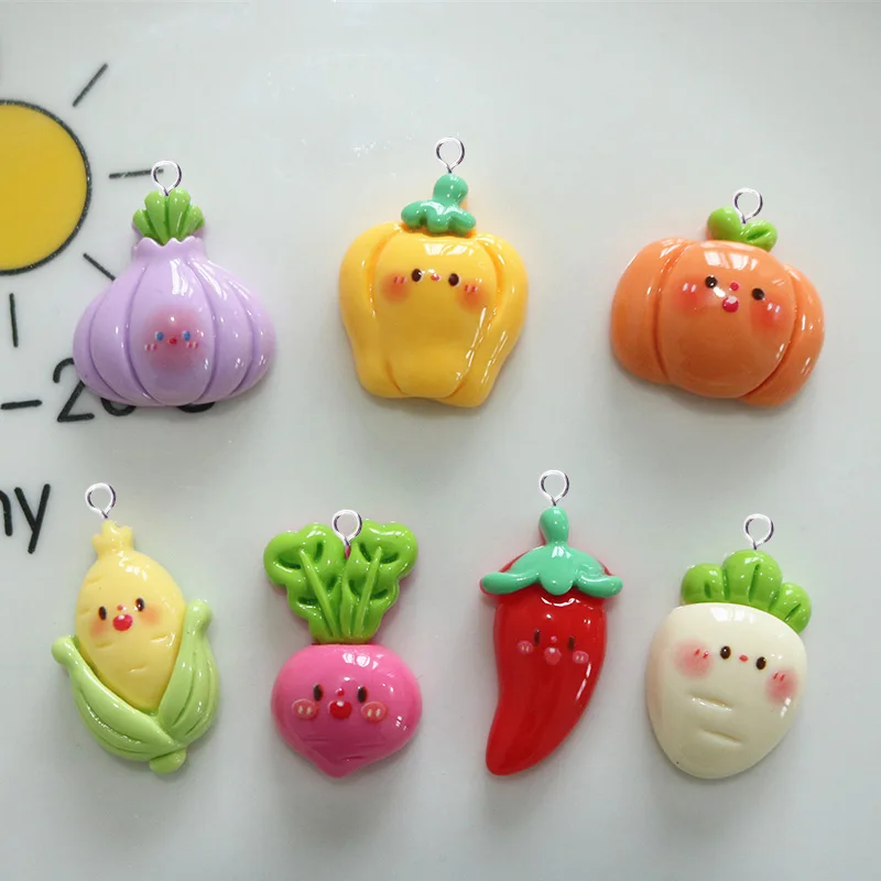 10pcs Kawaii Vegetable Charms Cute Resin Pumpkin Onion Radish Pepper Pendant For Earring Keychain DIY Jewelry Making Findings