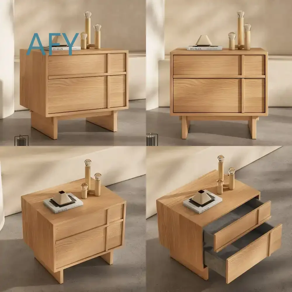 Modern Simple Wind Bedside Table for Home Bedroom Log Color Drawer Storage Cabinet Double Door Locker Square Nightstand for