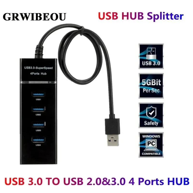 

GRWIBEOU 4 Ports USB 2.0 3.0 HUB Splitter High Speed HUB High-Speed Multi Expansion For Desktop PC Laptop Adapter USB 3.0 HUB