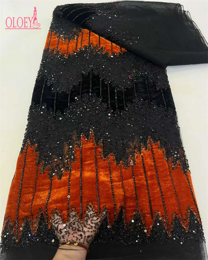 

OLOEY Luxury Velvet Beaded Lace Fabric 5 Yards High Quality 2025 Fashion Sequin African Laces for Women