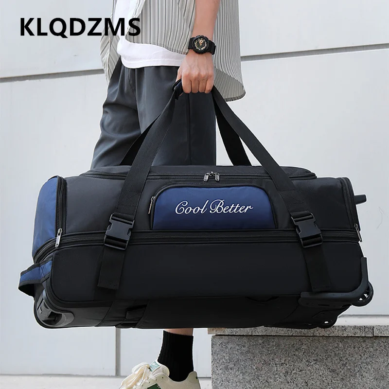 

KLQDZMS Men's Luggage Bag Oversized Capacity Oxford Cloth Shoulders Storage Backpack Foldable Trolley Bag Rolling Suitcase