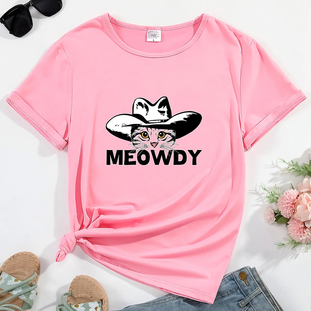 Dames T-Shirt Meowdy Kat Patroon Print Ronde Hals Casual Streetwear Comfortabele Ademende Hot Verkoop Dames Kleding Top T-Shirts