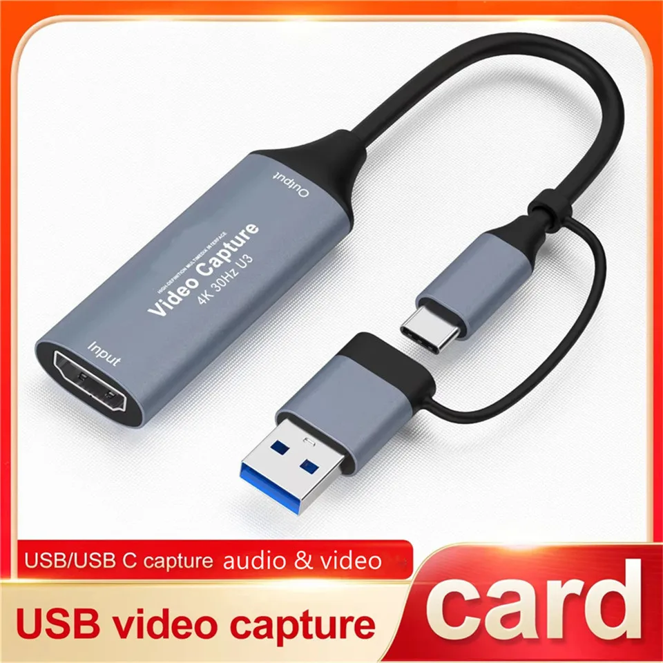 2 in 1 USB 3.0 Video Capture Card 4K Compatible to USB 2.0 Type-C Game Grabber Record For Switch Xbox PS5/4 Live Broadcast