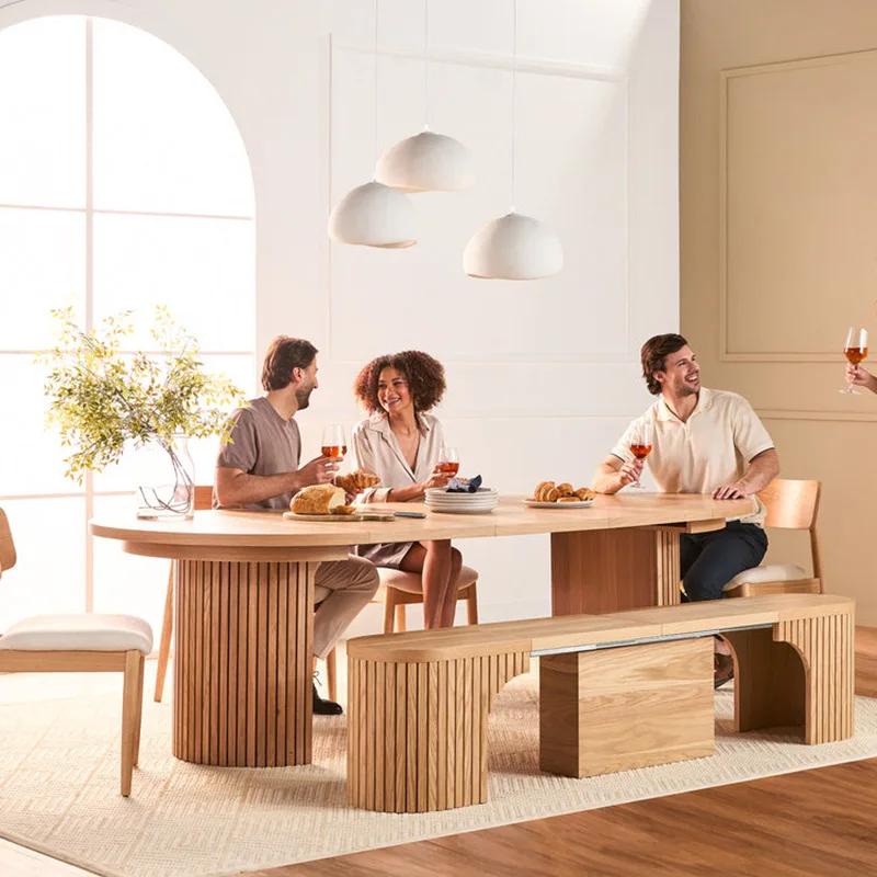 wood round dining new large long restaurant home foldable pull-out multi-functional conference extended