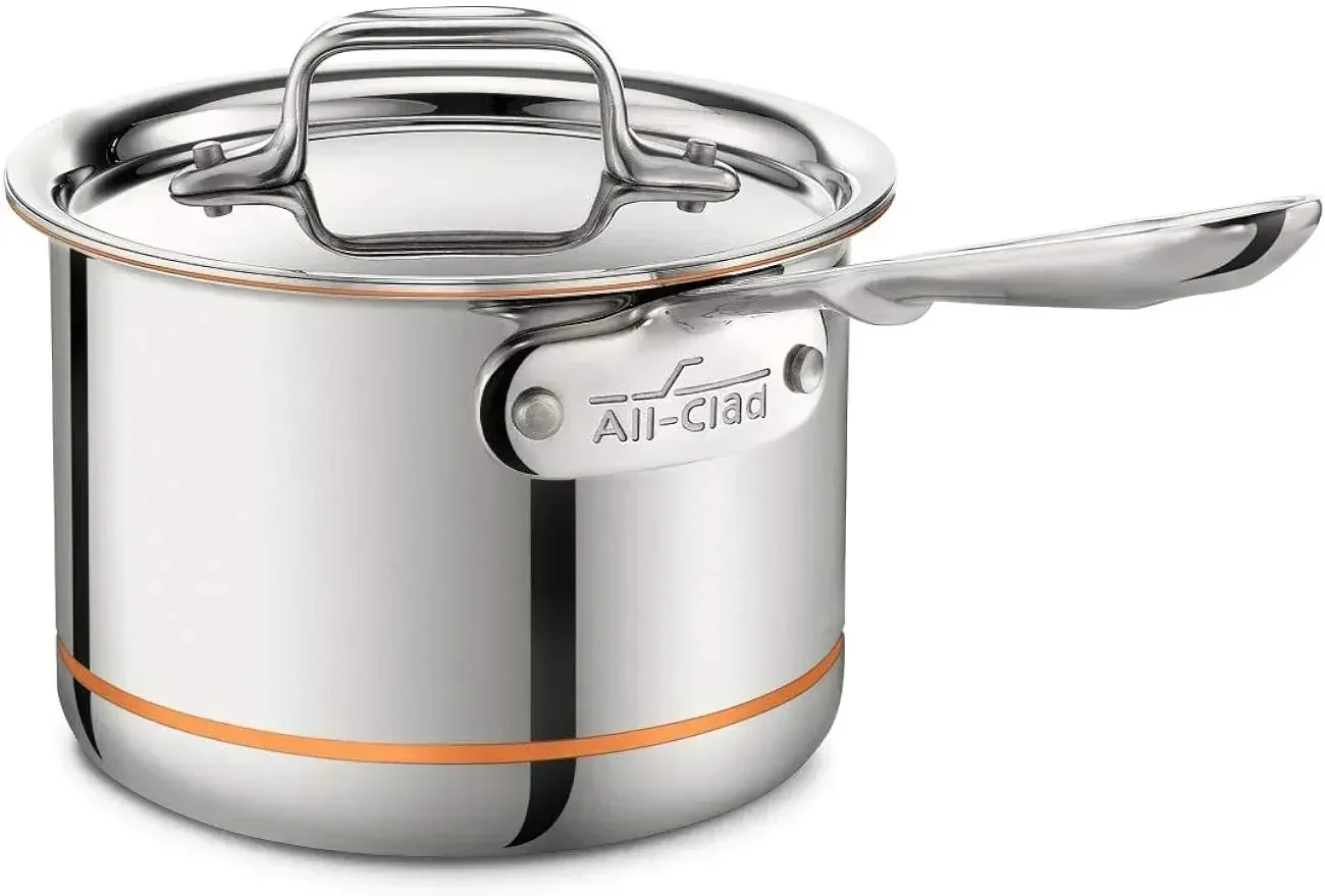 Copper Core 5-Ply Stainless Steel Sauce Pan, 2 Quart Induction Oven Broiler, Safe 600F Pots and Pans, Silver Cookware