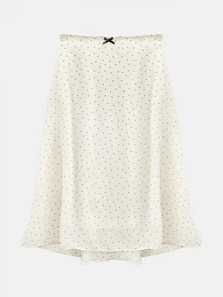 

Korean Version Polka Dot High Waist Skirt Women Fashion A-Line Skirt for Office Waist Splice Fabric Mid-Length Skirt