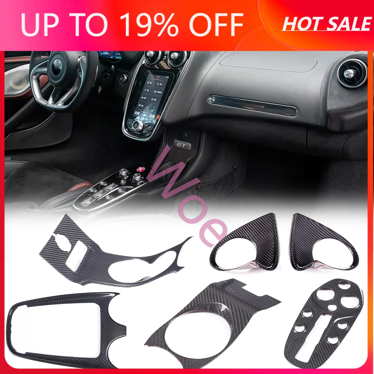 Real Carbon Fiber Car Center Control Gear Shift Tea Cup Navigation Storage Box Trim Panel Accessories For McLaren GT 2019-2023