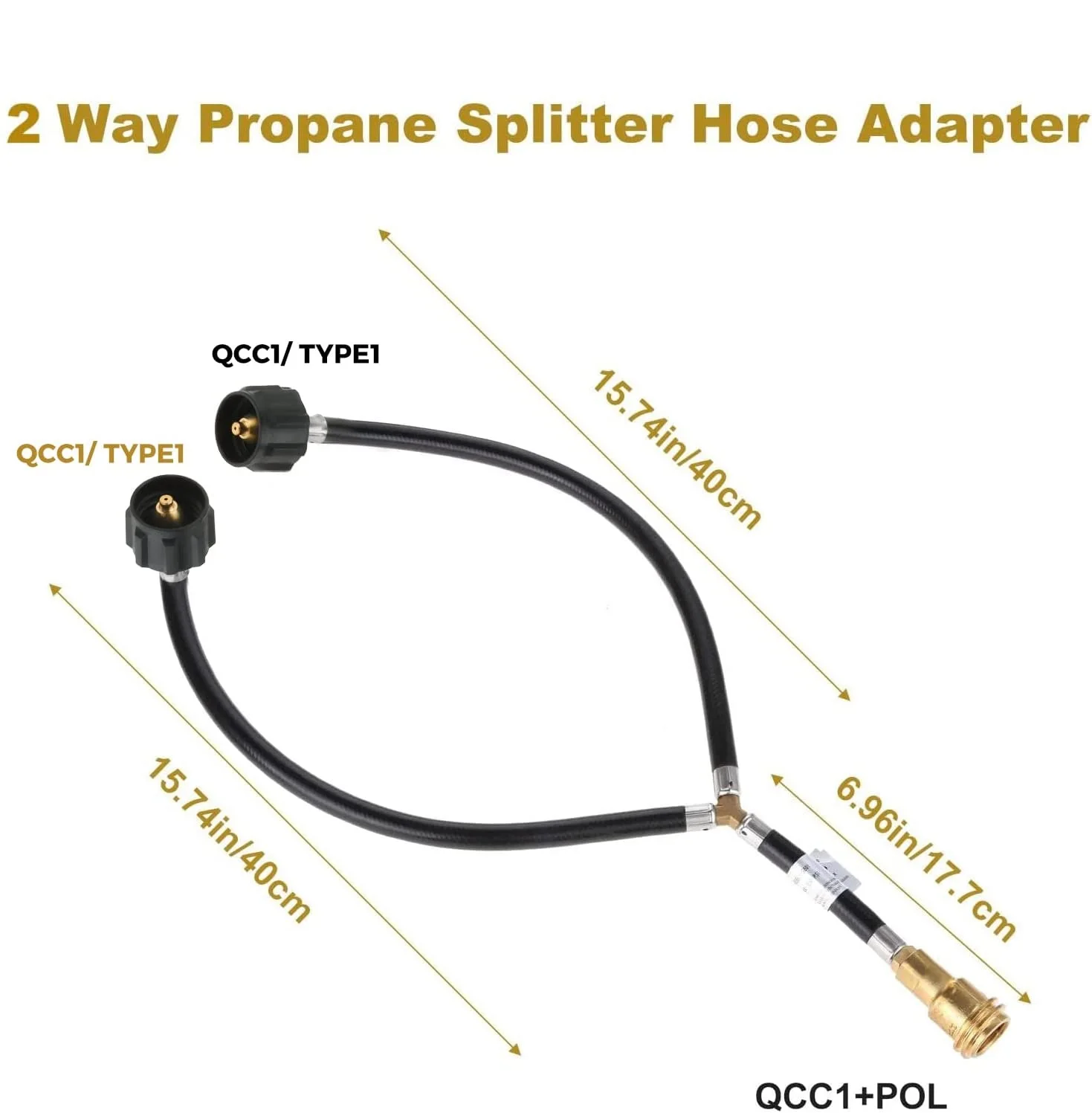 1set Propane Y Splitter 2-Way Hose Converter Pipe with Gauge Universal Qcc1/Type1 Inlet & POL/QCC1 Exit  Connect Tank Grill