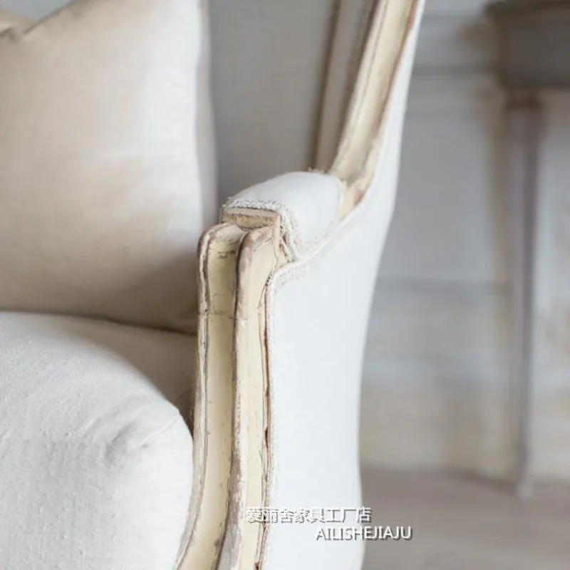 American solid wood carving flower single sofa chair European retro old cotton and linen high back tiger chair study negotiation
